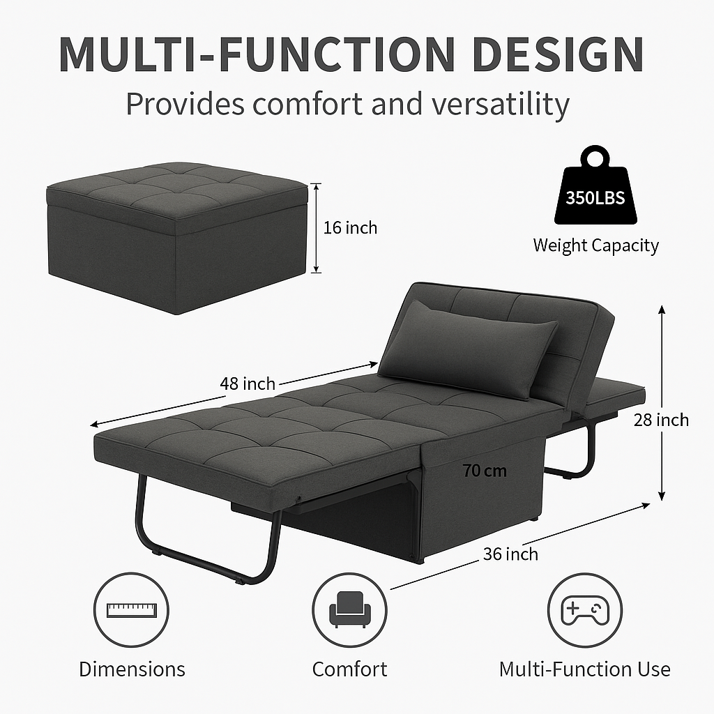 🔥 Otto™ 4-in-1 Sofa Bed – The Ultimate Space-Saving Convertible Chair