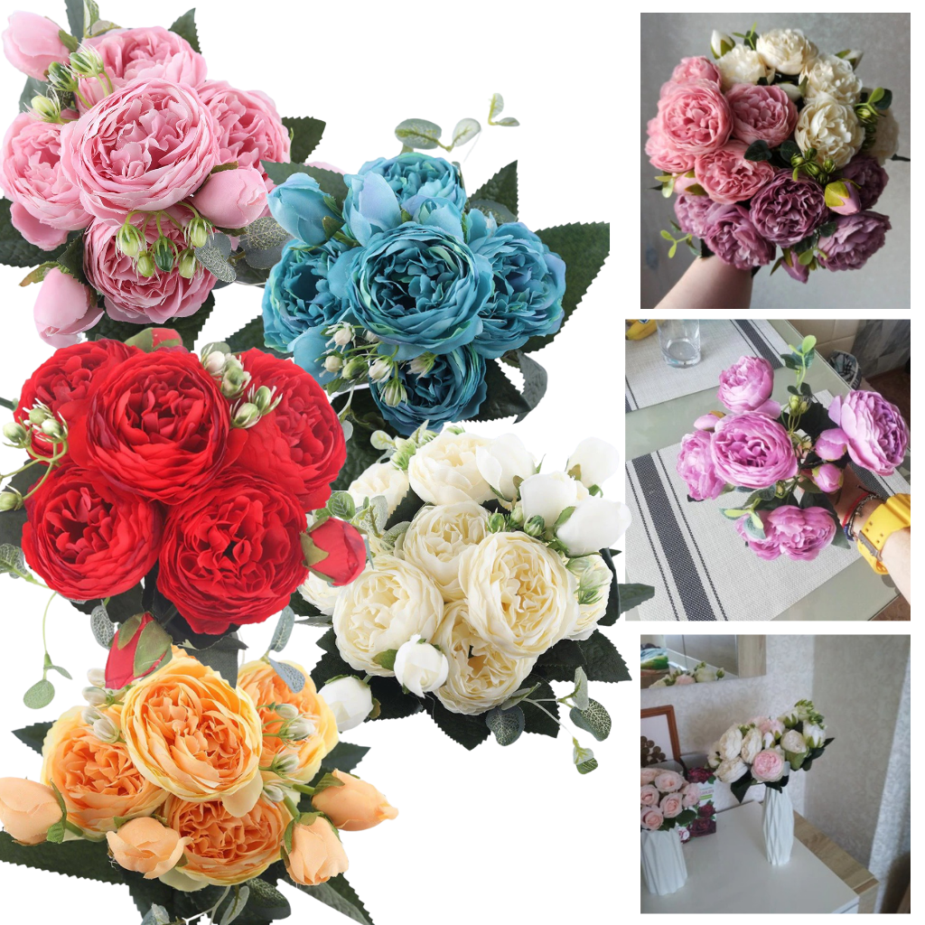 Artificial Silk Peony and Roses Flower Bouquet