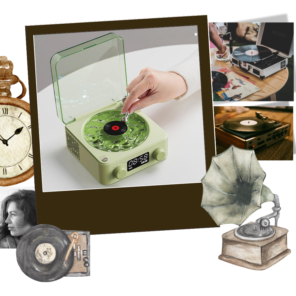 Retro-Style Waves Vinyl Player